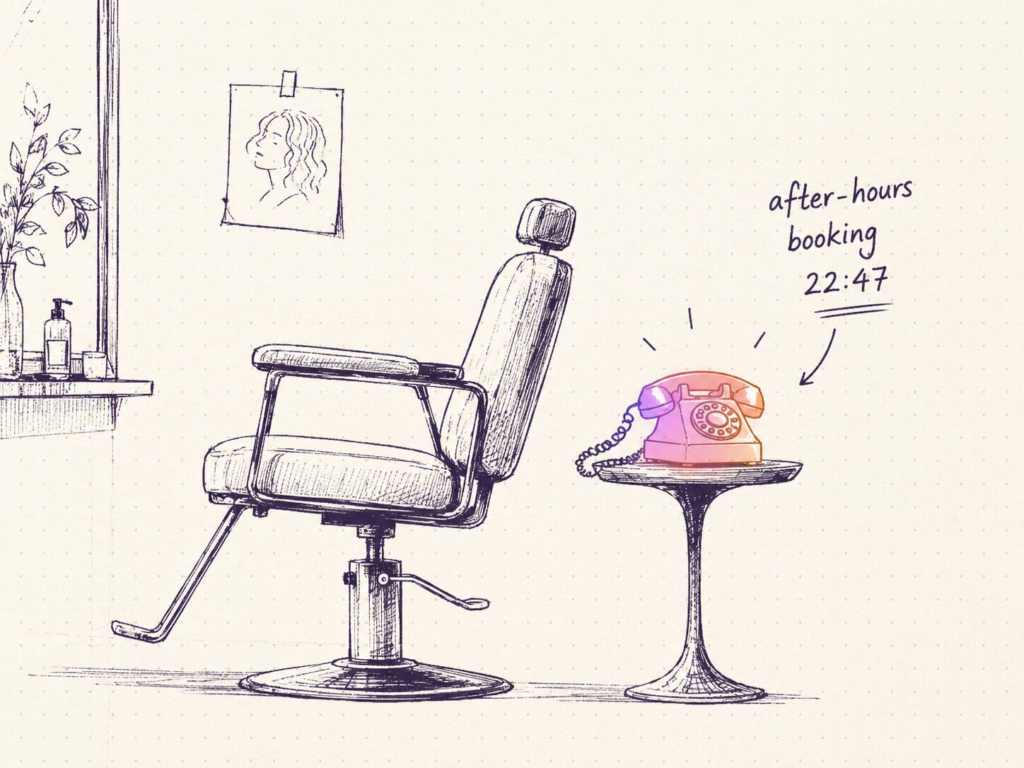 Salon chair and a phone with an active call indicator